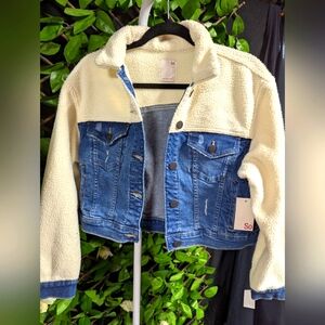 Cream and Blue Sherpa Denim Jacket